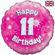 Pink Hearts 11th Birthday Balloon